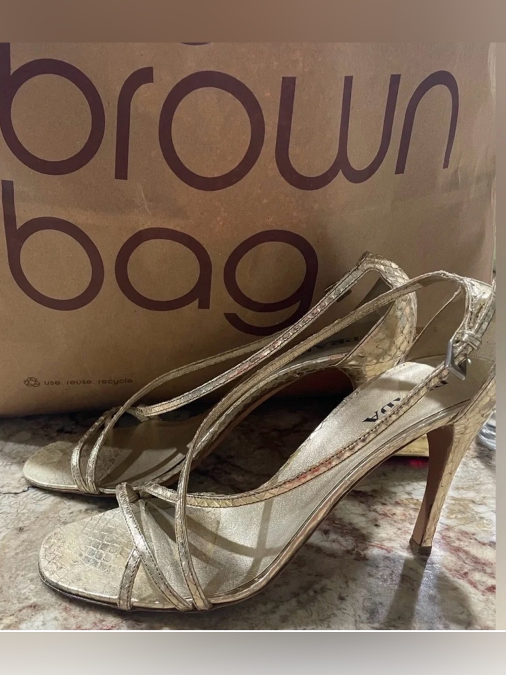 $1,100 Authentic PRADA Metallic Gold Strappy High Heels 39